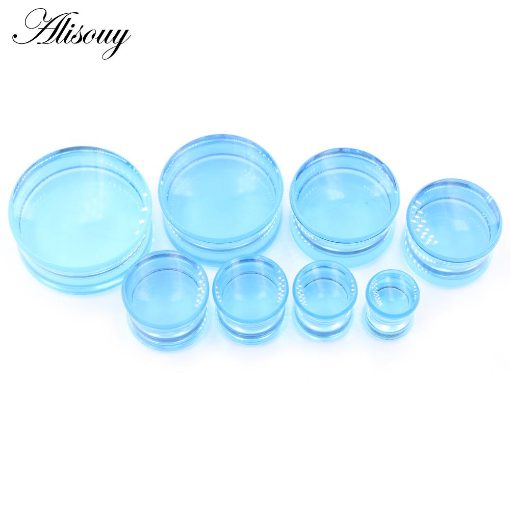 Alisouy 2PC прозрачный синий акриловый сплошной двойной расклешенный ушной туннель-заглушка расширитель растяжитель калибры серьги пирсинг украшения для тела 14mm