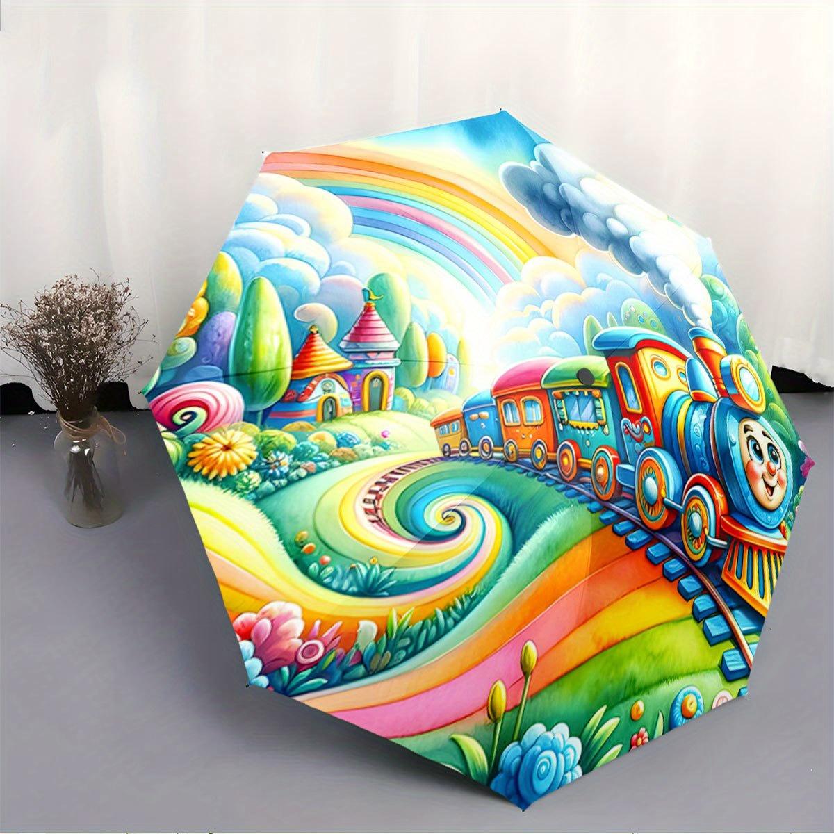 Automatic Folding Umbrella A colorful train with a rainbow and whimsical landscape. Portable collapsible design, casual outdoo (as the picture,Iron&8K)
Automatic Folding Umbrella A colorful train with a rainbow and whimsical landscape. Portable collapsible design, casual outdoo (as the picture,Iron&8K)