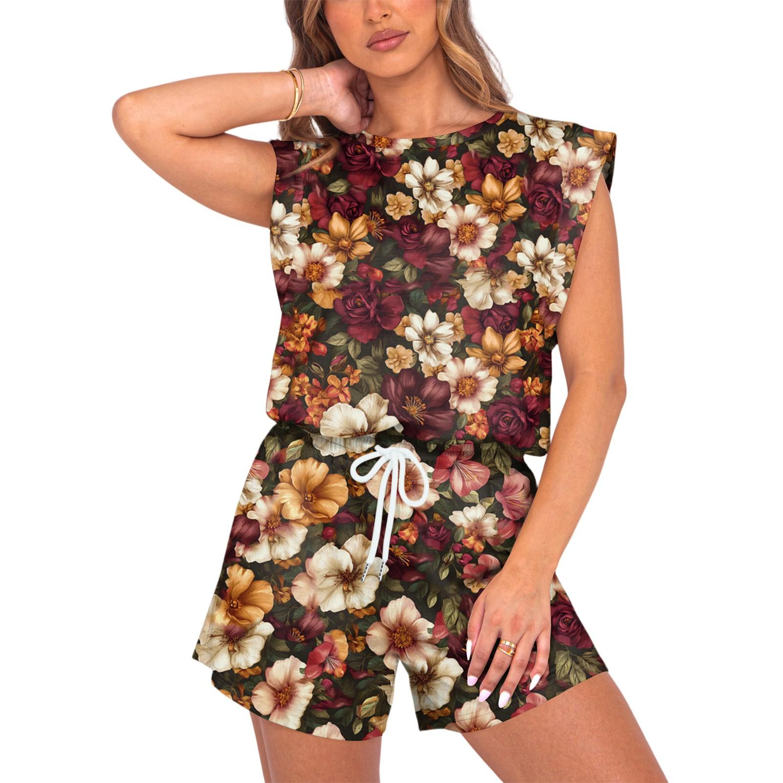 Women s Jumpsuit Floral Print Spring Summer Cap Sleeves Adjustable Drawstring Waist Comfortable Casual Short Jumpsuit With Pockets S коричневий
Women s Jumpsuit Floral Print Spring Summer Cap Sleeves Adjustable Drawstring Waist Comfortable Casual Short Jumpsuit With Pockets S коричневий