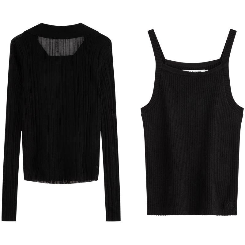 Calvin Klein Solid Color V-Neck Elegant Jacket Fashion Knit Camisole Casual Set Women outerwear Space-Black J223903 XS
Calvin Klein Solid Color V-Neck Elegant Jacket Fashion Knit Camisole Casual Set Women outerwear Space-Black J223903 XS