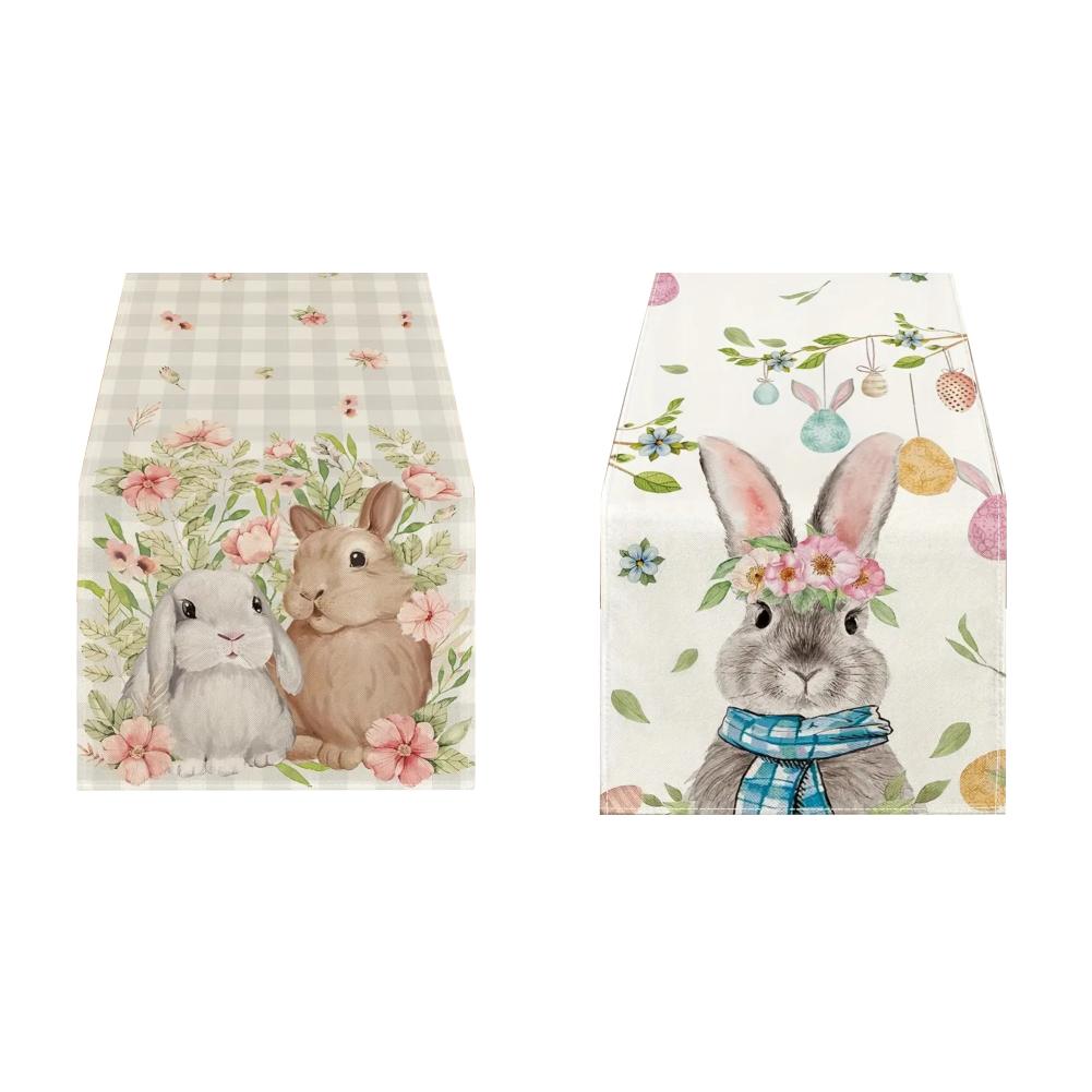 Скатерть для обеденного стола с изображением пасхального кролика (Зелёные Два Кролика) #F