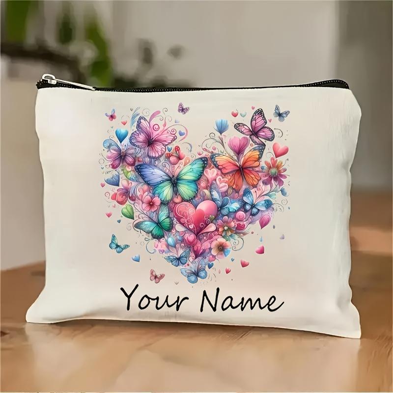 Customizable Name Vintage Rainbow Butterfly Floral Makeup Bag Personalized White Cosmetic Pouch with Heart Design Gift for Women
Customizable Name Vintage Rainbow Butterfly Floral Makeup Bag Personalized White Cosmetic Pouch with Heart Design Gift for Women
