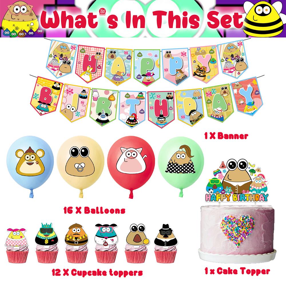 New Alien Pou Cartoon Party Decoration includes Cake Toppers, Balloons, a Banner
New Alien Pou Cartoon Party Decoration includes Cake Toppers, Balloons, a Banner