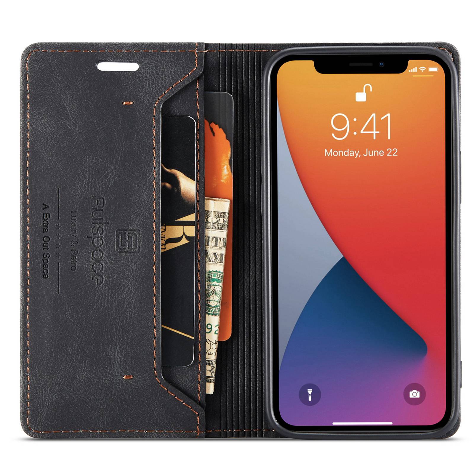AUTSPACE A01 Series for iPhone 12/12 Pro 6.1 inch PU Leather Case RFID Blocking Wallet Flip Stand Cover Black
AUTSPACE A01 Series for iPhone 12/12 Pro 6.1 inch PU Leather Case RFID Blocking Wallet Flip Stand Cover Black