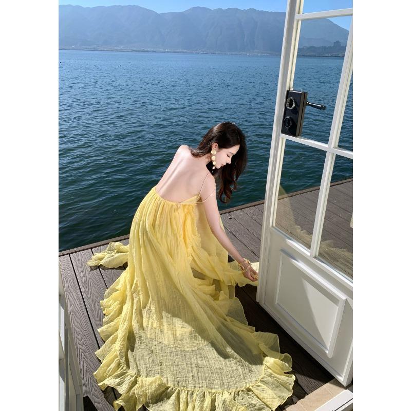 French Gentle Birthday Dress Skirt Seaside Vacation Halter Dress Loose Morning Robe Beach Fairy Dress S жёлтый
French Gentle Birthday Dress Skirt Seaside Vacation Halter Dress Loose Morning Robe Beach Fairy Dress S жёлтый
