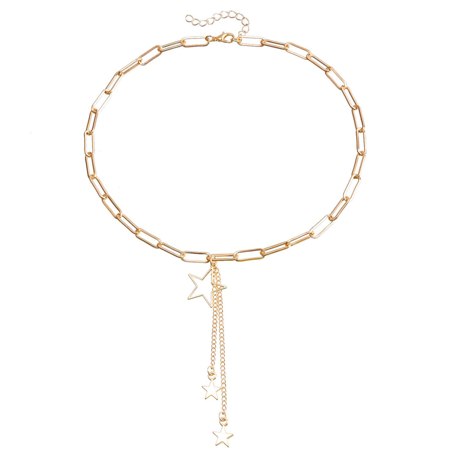 Europe, America, fashion temperament single-layer return chain hollow star fringe pendant necklace female choker
Europe, America, fashion temperament single-layer return chain hollow star fringe pendant necklace female choker