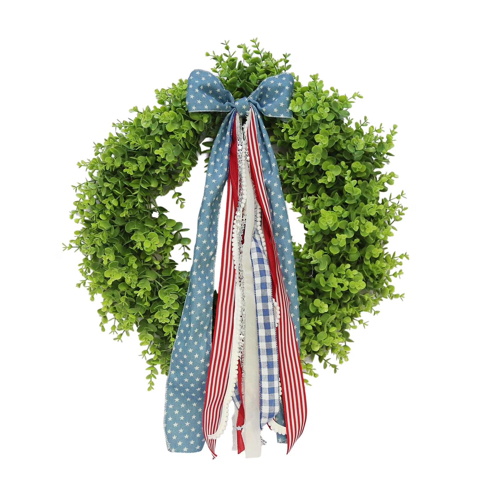 Artificial Boxwood Wreath with Fabric Bow and Decorative Striped Checked Star Pattern Ribbon for Indoor Outdoor Display One Size
Artificial Boxwood Wreath with Fabric Bow and Decorative Striped Checked Star Pattern Ribbon for Indoor Outdoor Display One Size