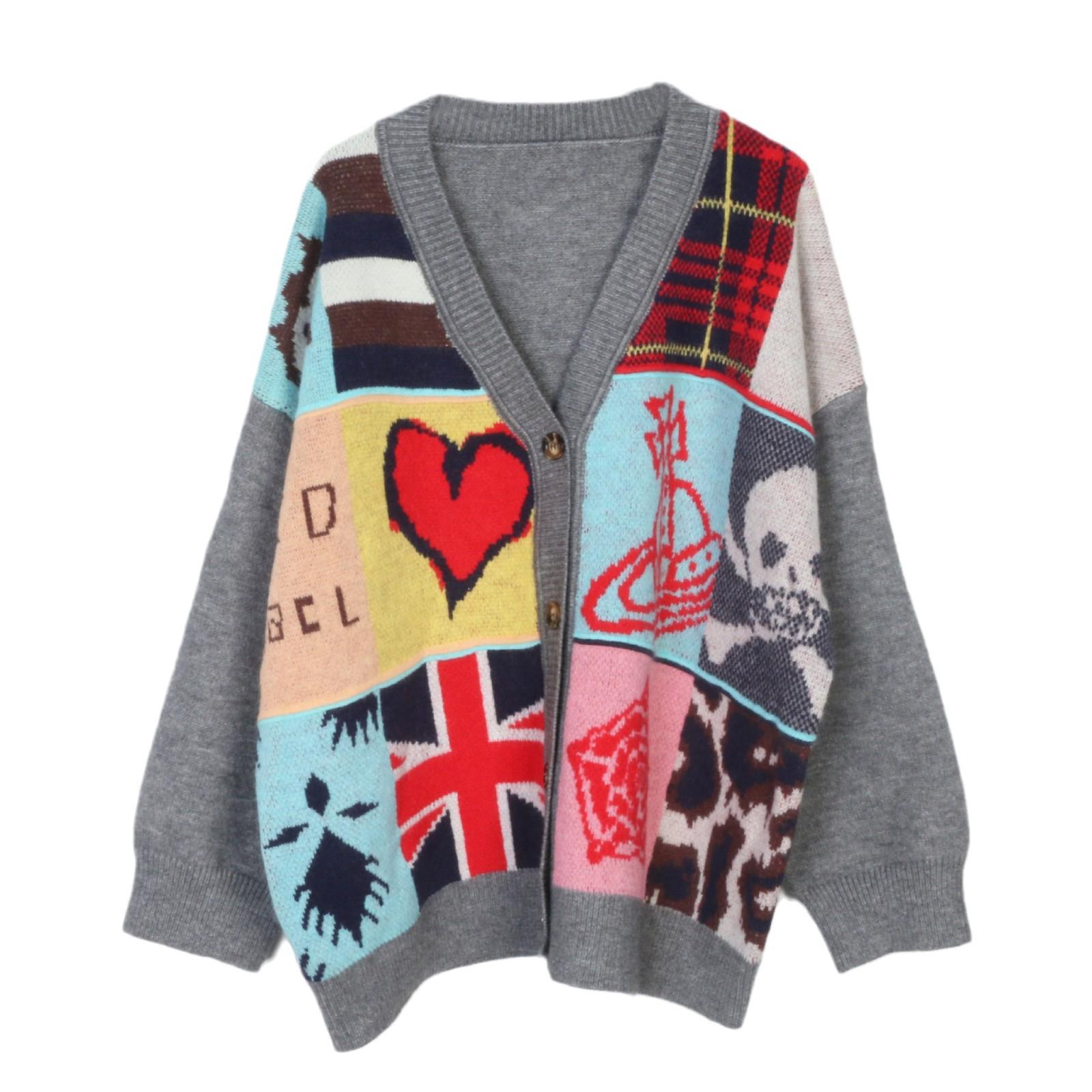 French Planet V-neck Knit Cardigan: Autumn Winter Plaid Heart Sweater, Long Sleeve, College Style, Age-Reducing, Loose Fit. Large
French Planet V-neck Knit Cardigan: Autumn Winter Plaid Heart Sweater, Long Sleeve, College Style, Age-Reducing, Loose Fit. Large