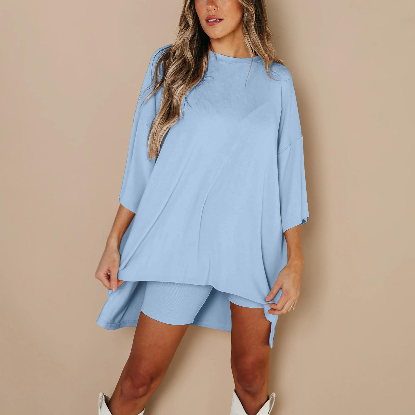 Women s Summer 2-Piece Round Neck Short Sleeves Drop Shoulder Big Kids Top And Bar Skinny Yoga Biker Shorts Set XXL синій
Women s Summer 2-Piece Round Neck Short Sleeves Drop Shoulder Big Kids Top And Bar Skinny Yoga Biker Shorts Set XXL синій