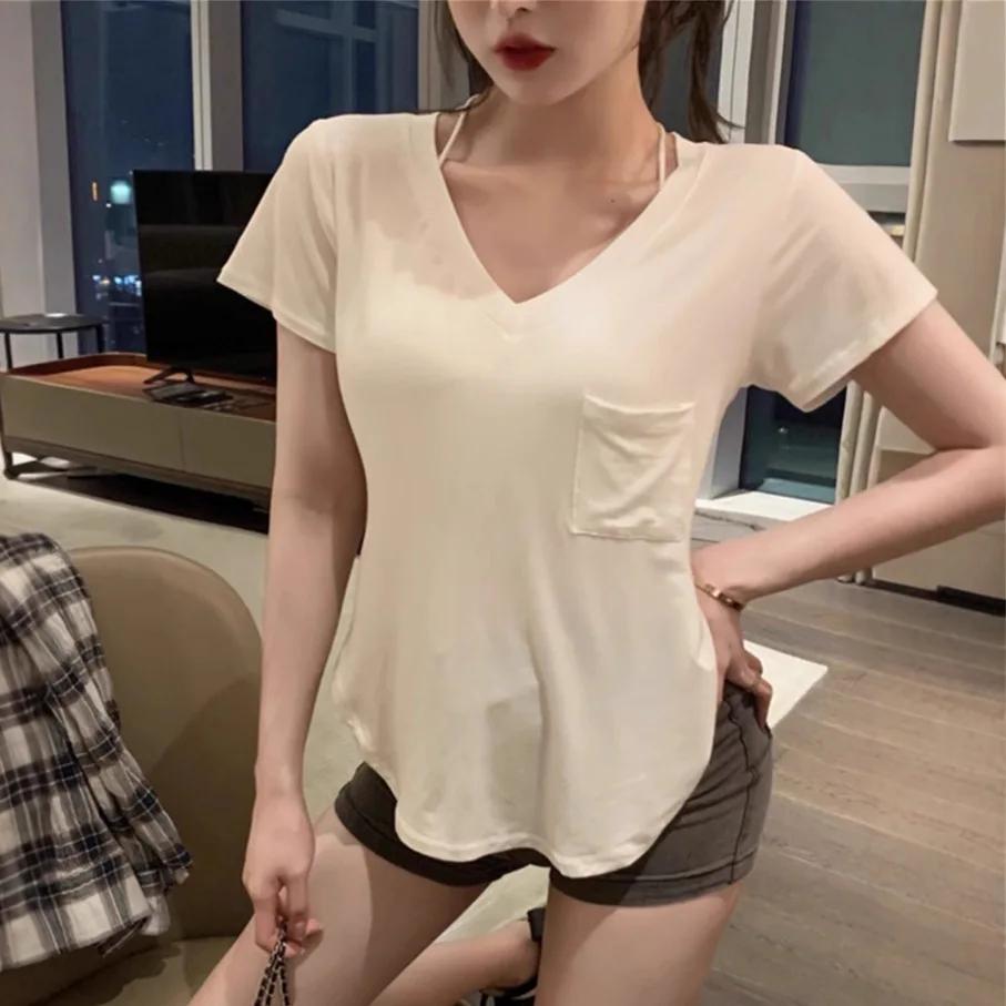 Summer Women s T-shirt V-neck Short-sleeve Design Pocket Inner Wear Base Shirt Irregular Spicy Pure Desire Style Crew Neck L белый
Summer Women s T-shirt V-neck Short-sleeve Design Pocket Inner Wear Base Shirt Irregular Spicy Pure Desire Style Crew Neck L белый