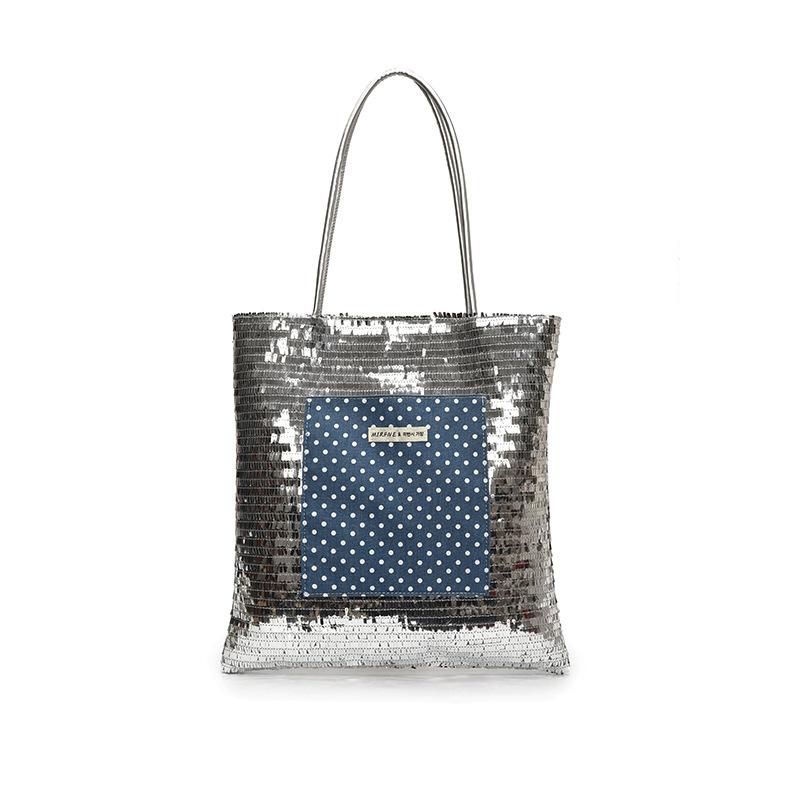 Сумка-тоут с пайетками для поездок на работу, женская новая модная простая сумка через плечо большой вместимости синий