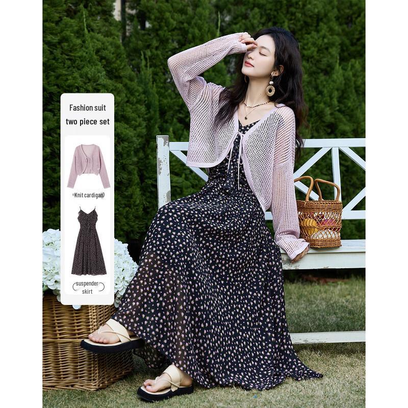 Women s Summer Tie-Knit Cardigan & Printed Chiffon Dress Set M
Women s Summer Tie-Knit Cardigan & Printed Chiffon Dress Set M