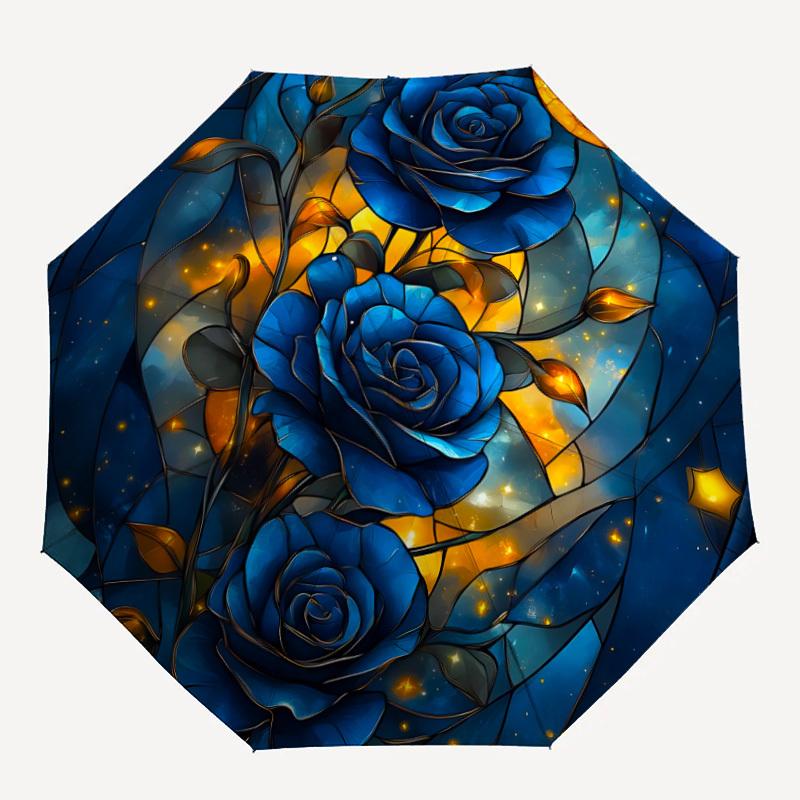 1pc Blue Roses Stained Glass Automatic Folding Umbrella Portable Collapsible Umbrella for All Seasons, 8-Rib Durable Construction063
1pc Blue Roses Stained Glass Automatic Folding Umbrella Portable Collapsible Umbrella for All Seasons, 8-Rib Durable Construction063