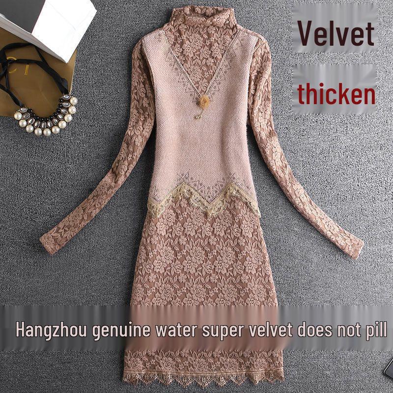 Plus Size Faux Two-Piece Mink Velvet Lace Patchwork Warm Base Layer Dress M (approx. 42.5-52.5 kg) хакі
Plus Size Faux Two-Piece Mink Velvet Lace Patchwork Warm Base Layer Dress M (approx. 42.5-52.5 kg) хакі