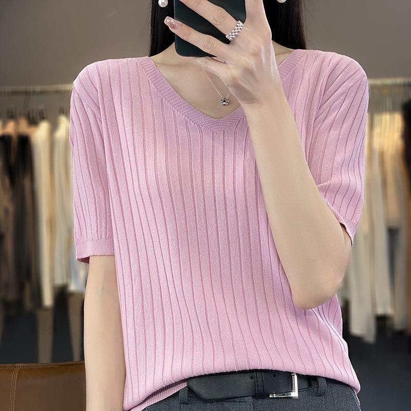 Летний тонкий V-образный вырез из ледяного шелка, свободный, повседневный, элегантный, универсальный, трикотажный, с короткими рукавами M
Летний тонкий V-образный вырез из ледяного шелка, свободный, повседневный, элегантный, универсальный, трикотажный, с короткими рукавами M