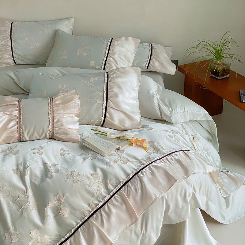 Шелковый Постельный Комплект Четыре предмета Охлаждающий Ледяной Шелк Кружево Приятный к коже Удобный и Дышащий Стиранный Пододеяльник Простыня Наволочка 1.5m bed
Шелковый Постельный Комплект Четыре предмета Охлаждающий Ледяной Шелк Кружево Приятный к коже Удобный и Дышащий Стиранный Пододеяльник Простыня Наволочка 1.5m bed