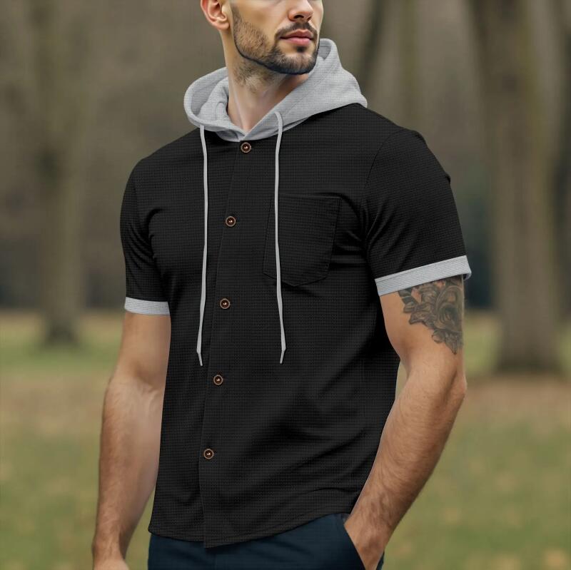 Men s Waffle Knit Hooded Short Sleeve Shirt Casual Button Down Tops with Pocket Color Block Drawstring Hoodie Tees for Summer XL чёрный
Men s Waffle Knit Hooded Short Sleeve Shirt Casual Button Down Tops with Pocket Color Block Drawstring Hoodie Tees for Summer XL чёрный