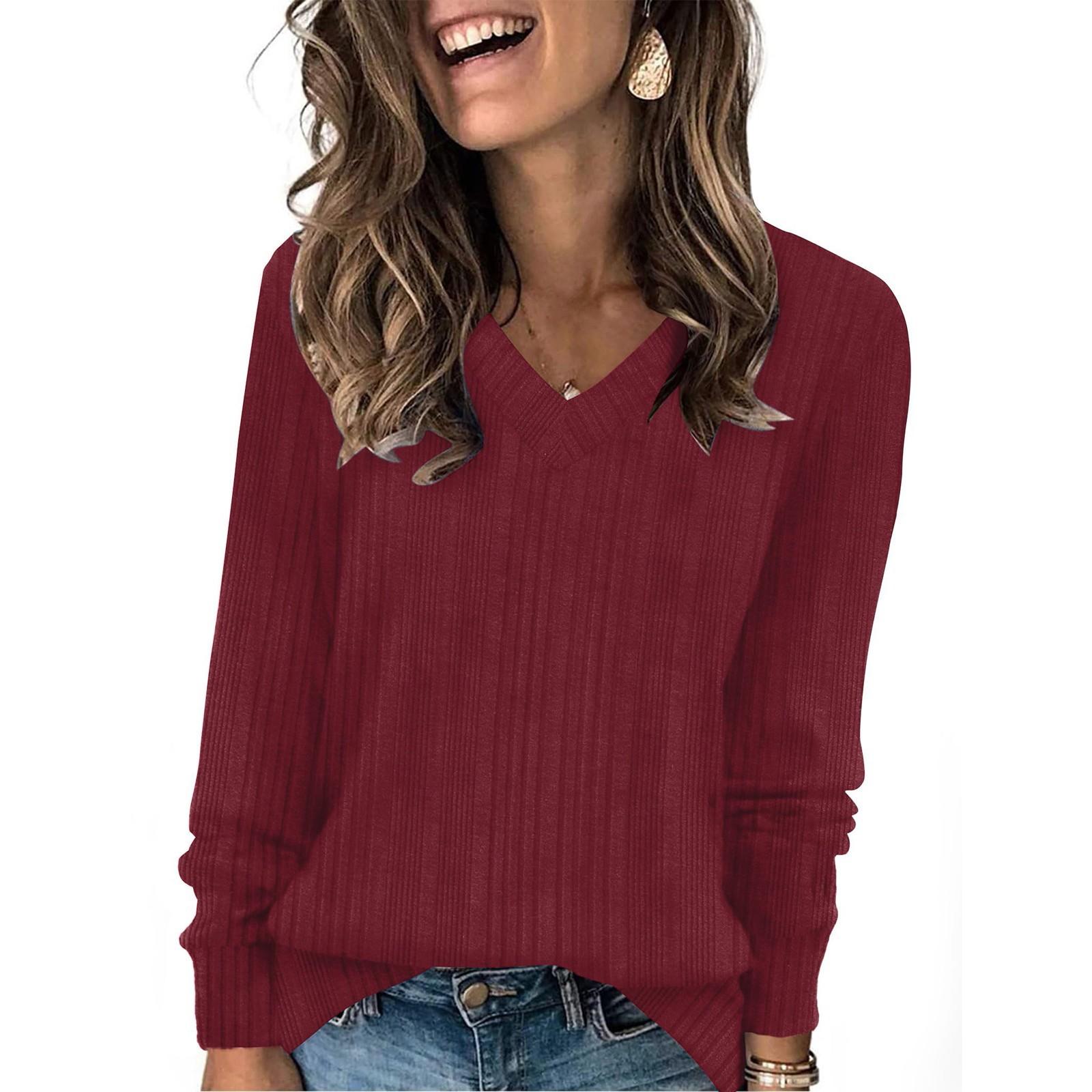 Women s Fashion Loose V-Neck T-Shirt Solid Colour Long Sleeve Pullover Top XS винний
Women s Fashion Loose V-Neck T-Shirt Solid Colour Long Sleeve Pullover Top XS винний