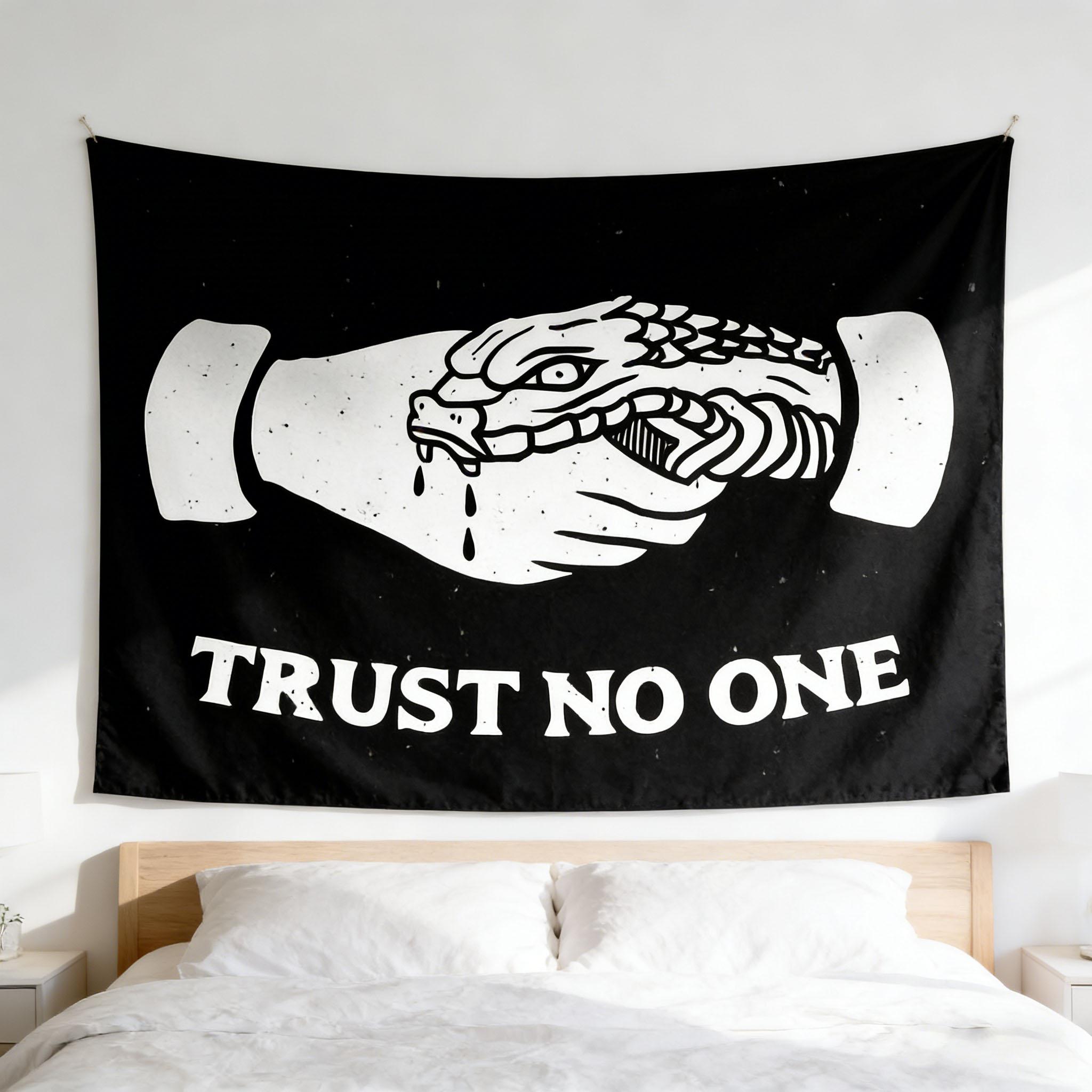 Trust No One Snake Handshake Tapestry Edgy Warning Quote Wall Art for Bedroom Office Aesthetic Gothic Decor 74x94cm(29x37in)
Trust No One Snake Handshake Tapestry Edgy Warning Quote Wall Art for Bedroom Office Aesthetic Gothic Decor 74x94cm(29x37in)