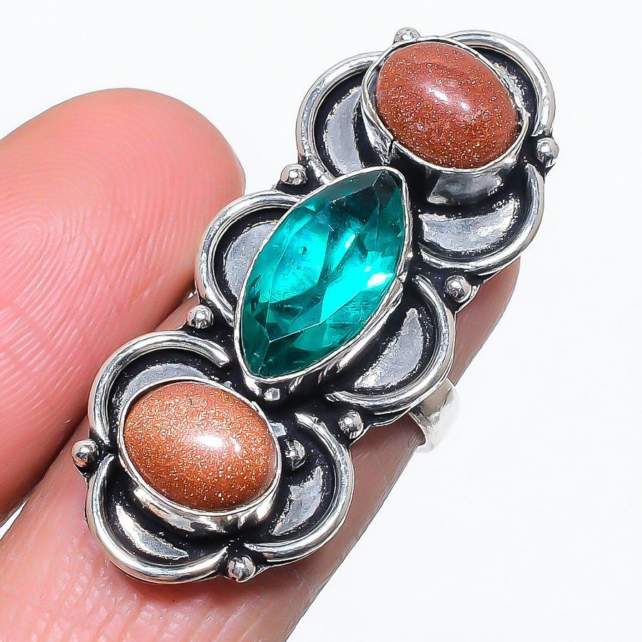 Natural Indicolite Tourmaline, Sunstone 925 Sterling Silver Ring Size 6.5 Z6q57 
Natural Indicolite Tourmaline, Sunstone 925 Sterling Silver Ring Size 6.5 Z6q57