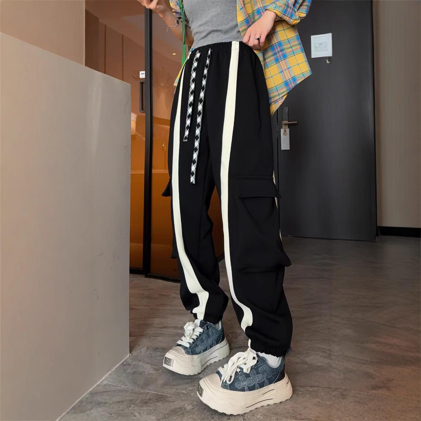 Plus Size Women s Stylish Spring Work Pants - European-Style Loose Hip Hop Sweatpants with Elastic Waist and White Stripe Harem Design One Size 
Plus Size Women s Stylish Spring Work Pants - European-Style Loose Hip Hop Sweatpants with Elastic Waist and White Stripe Harem Design One Size