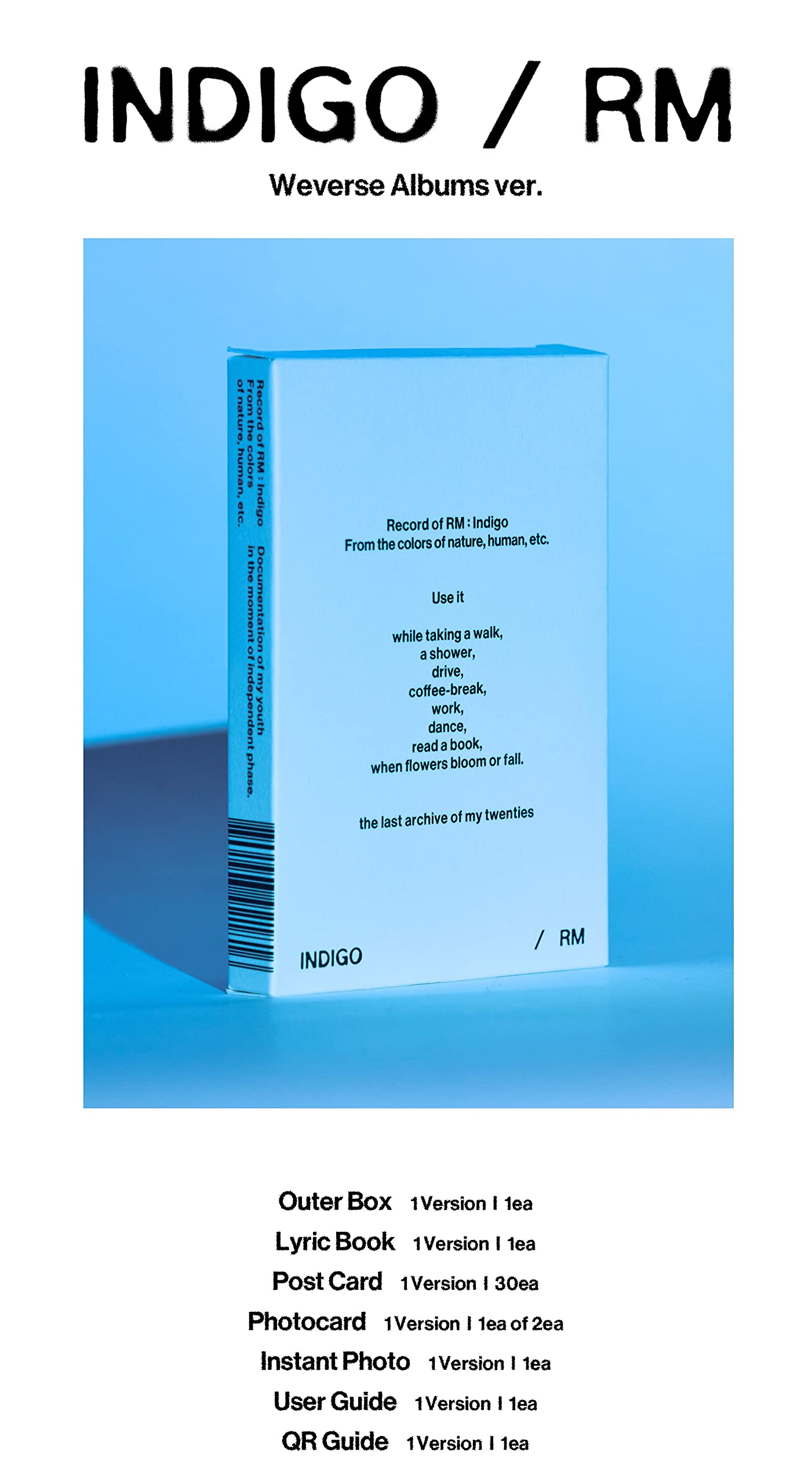 Индиго – РМ (Версия Weverse Albums, издание с открыткой, импорт из Кореи)
Индиго – РМ (Версия Weverse Albums, издание с открыткой, импорт из Кореи)