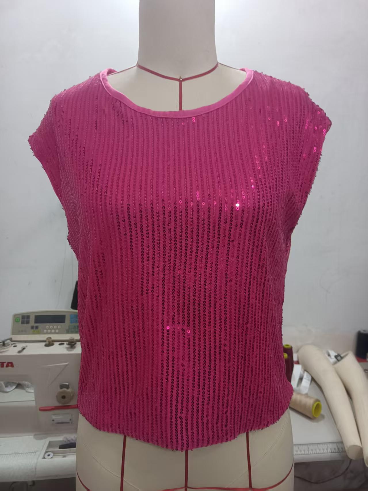 Spring/Summer Sequin Sleeveless Top - Loose Casual Round Neck Fashion for Women S рожевий червоний колір
Spring/Summer Sequin Sleeveless Top - Loose Casual Round Neck Fashion for Women S рожевий червоний колір