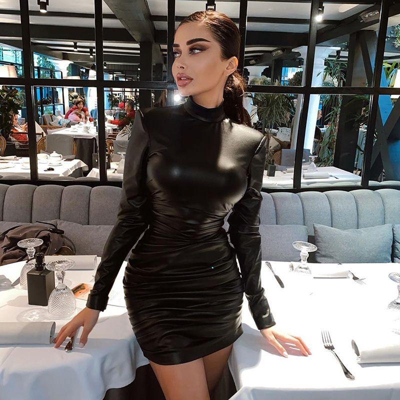 Women s New 2023 Fall and Winter Leather Fashion Sexy Silm Padded Shoulder Pleated Long Sleeves Women Dress Women Black S
Women s New 2023 Fall and Winter Leather Fashion Sexy Silm Padded Shoulder Pleated Long Sleeves Women Dress Women Black S