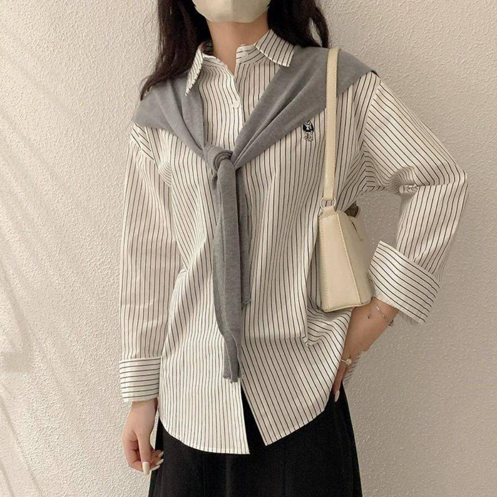 Y2K Striped Shirts Women Embroidery Bear Long Sleeve Blouse Two Pieces Shirts Set Spring Autumn чорний/білий
Y2K Striped Shirts Women Embroidery Bear Long Sleeve Blouse Two Pieces Shirts Set Spring Autumn чорний/білий