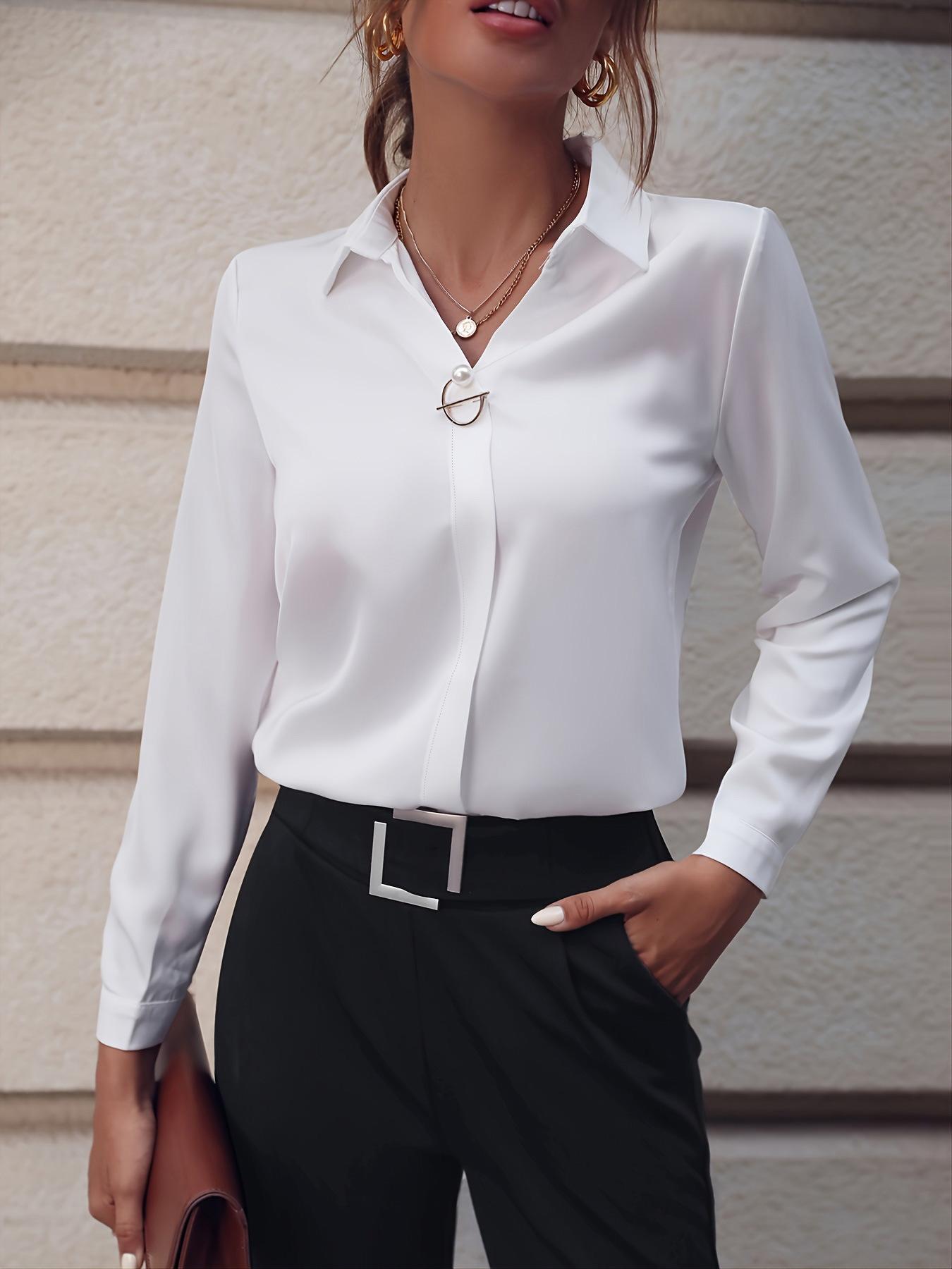 Elegant Long Sleeve Blouse with Pearl Button V-neck Short Sleeve Solid Color Loose Shirt Casual White Tops Office Lady Blouses S
Elegant Long Sleeve Blouse with Pearl Button V-neck Short Sleeve Solid Color Loose Shirt Casual White Tops Office Lady Blouses S