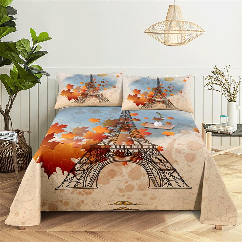 Комплекты постельного белья Простыня с принтом Эйфелевой башни Модный дизайн Двуспальная простыня для мальчиков и девочек Комплект простыней и наволочек 150X230cm(2Pcs)