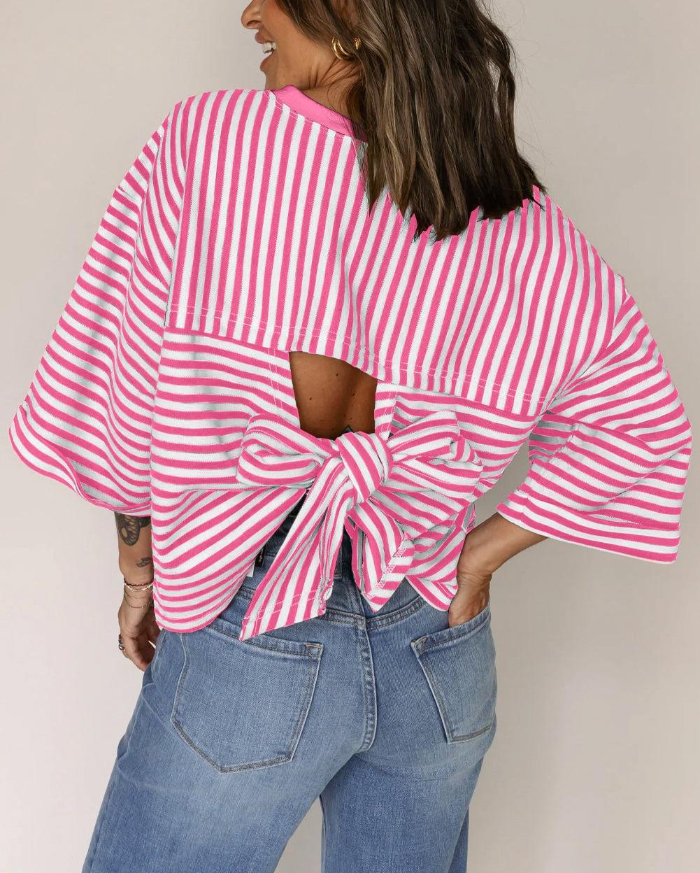 Women s Loose Fit 3/4 Sleeve Stripe Top with Back Bow Tie and Lace-Up Details XL рожевий
Women s Loose Fit 3/4 Sleeve Stripe Top with Back Bow Tie and Lace-Up Details XL рожевий