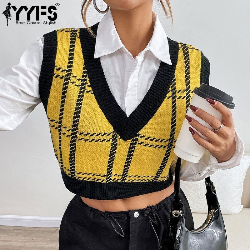 YYFS Women s Fashion Casual Spring Fall Plaid Print Sleeveless V-Neck Sweaters S жовтий
YYFS Women s Fashion Casual Spring Fall Plaid Print Sleeveless V-Neck Sweaters S жовтий