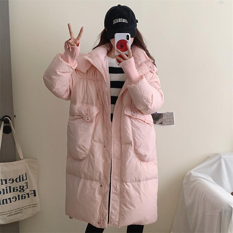 Куртка-пуховик средней и длинной длины выше колена с капюшоном, женская корейская версия, свободная теплая утолщенная куртка M