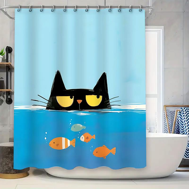Unique Black Cat Fish Pattern Waterproof Shower Curtain For Cat Lovers Quirky Bathroom Decor Adds Fun Whimsy Complimentary Hook W60H190(CM)-1 Pcs
Unique Black Cat Fish Pattern Waterproof Shower Curtain For Cat Lovers Quirky Bathroom Decor Adds Fun Whimsy Complimentary Hook W60H190(CM)-1 Pcs