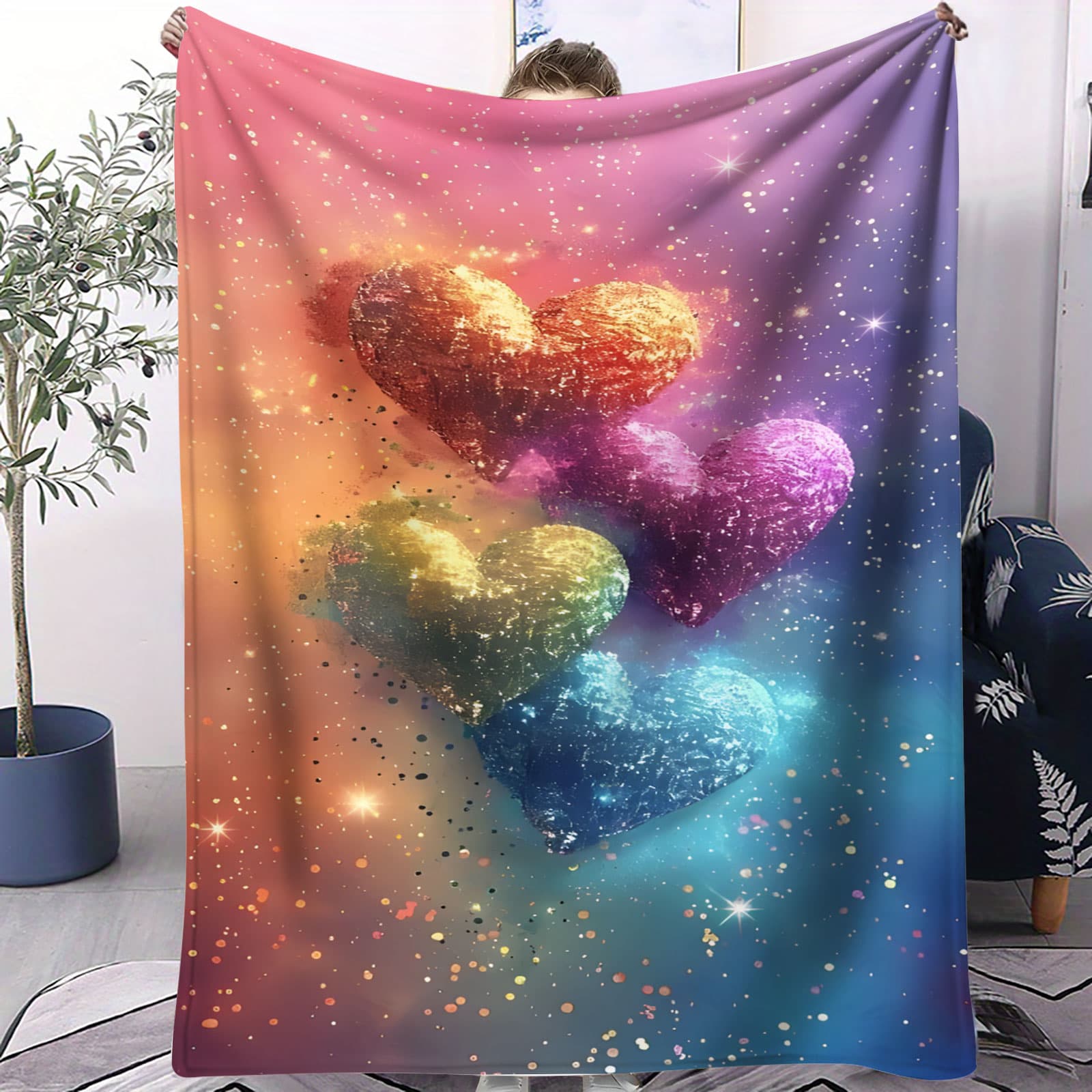 Rainbow Galaxy Heart Blanket Soft Throw for Kids Room Sofa Bed Camp Living Vibrant Decor Ideal for Family Love Enthusiasts 75x100cm
Rainbow Galaxy Heart Blanket Soft Throw for Kids Room Sofa Bed Camp Living Vibrant Decor Ideal for Family Love Enthusiasts 75x100cm