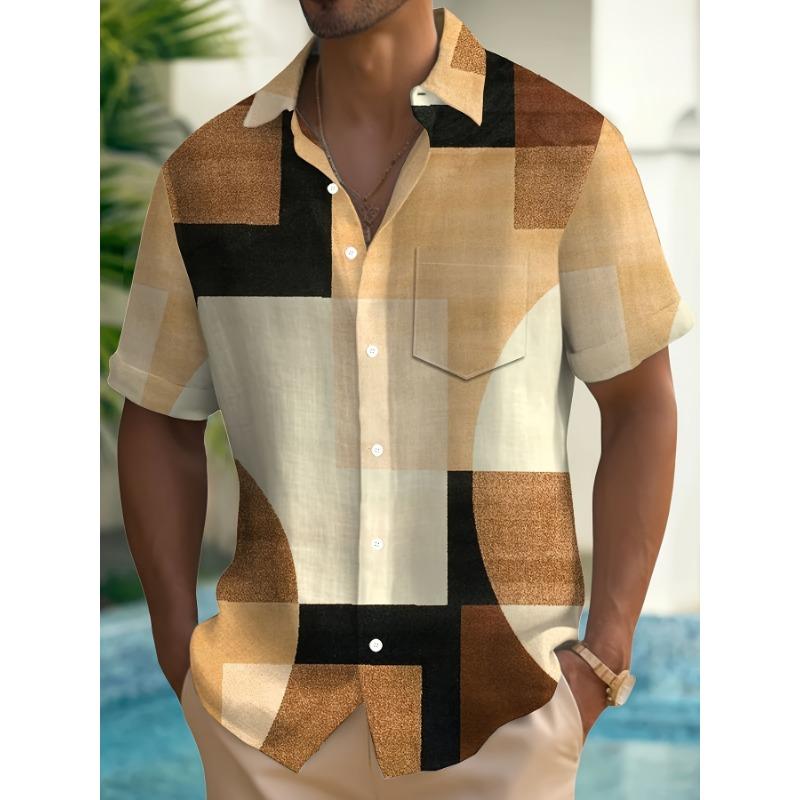 Vintage Geometric Color Block Print Men s Button-Up Pocket Short Sleeve Shirt XL
Vintage Geometric Color Block Print Men s Button-Up Pocket Short Sleeve Shirt XL