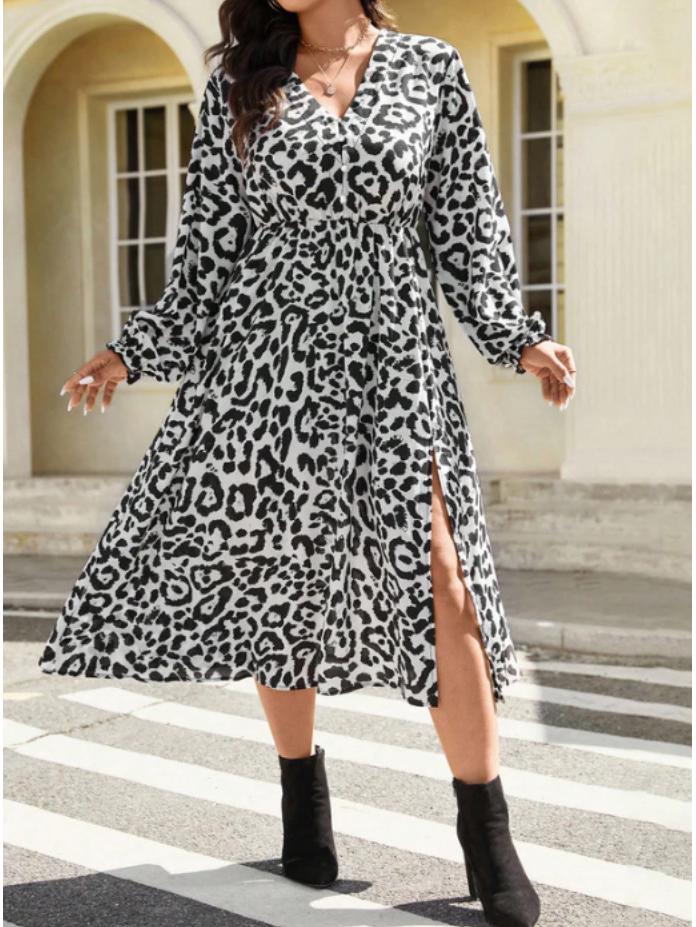 Элегантное платье большого размера с леопардовым принтом и V-образным вырезом для весны и осени 4XL белый
Элегантное платье большого размера с леопардовым принтом и V-образным вырезом для весны и осени 4XL белый