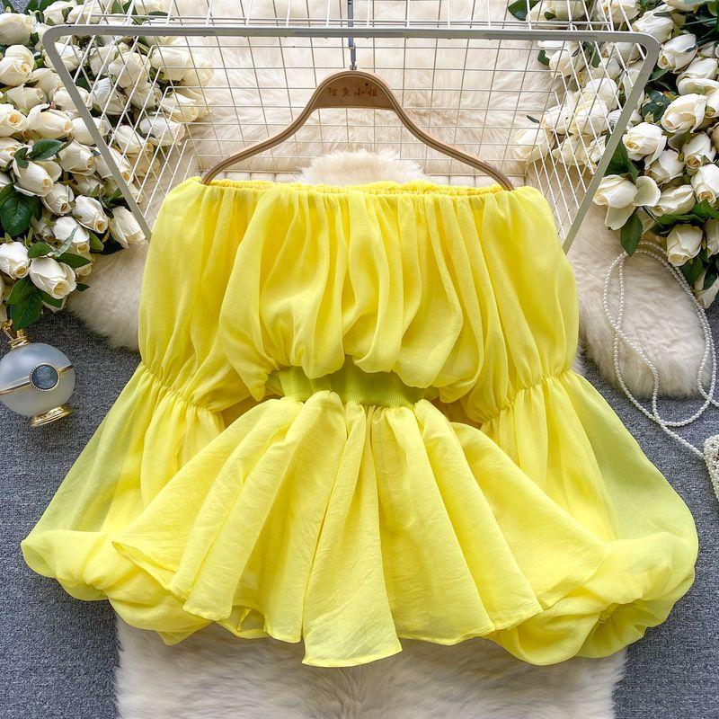 off-Shoulder Puff Sleeves Waist Trimming Ruffles French Shirt Yellow One size
off-Shoulder Puff Sleeves Waist Trimming Ruffles French Shirt Yellow One size