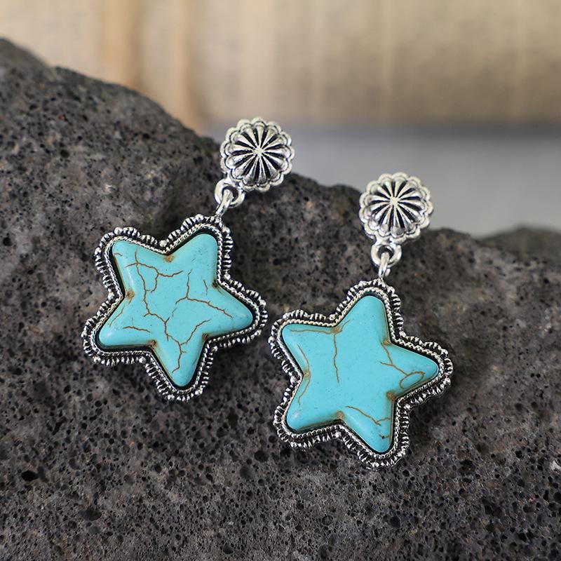 Station Western Wind Big Pentagram Earrings, Creative Turquoise Pentagram Earrings срібний
Station Western Wind Big Pentagram Earrings, Creative Turquoise Pentagram Earrings срібний