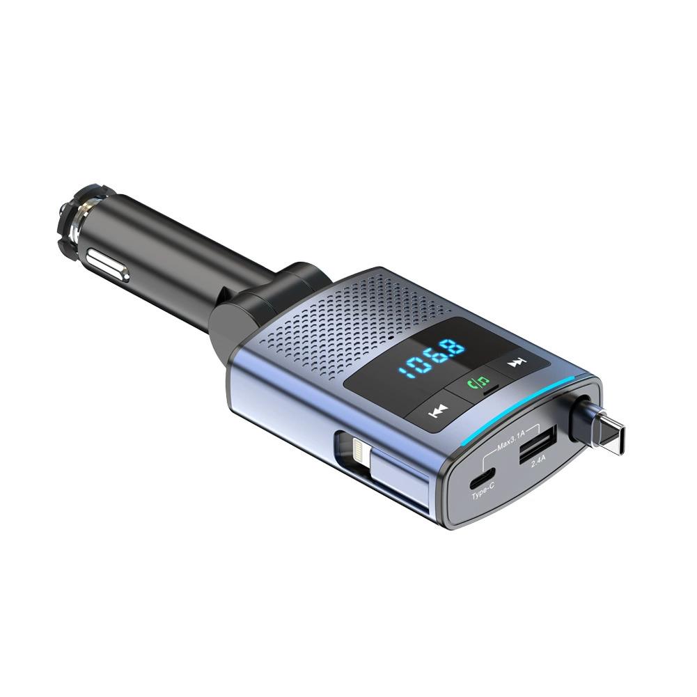 Cargador de coche rápido USB tipo C con transmisor FM y cable retráctil
Cargador de coche rápido USB tipo C con transmisor FM y cable retráctil