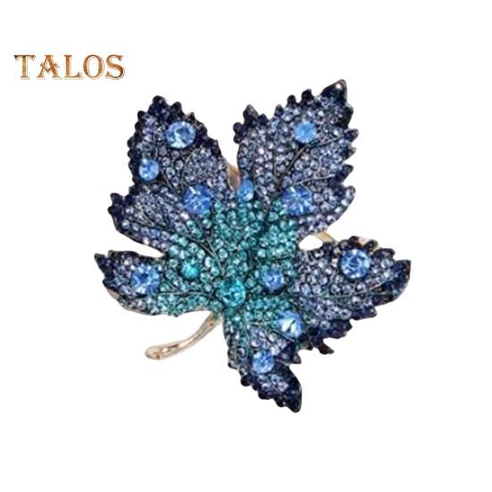 Женская брошь в форме кленового листа со стразами, противоскользящая износостойкая костюм, воротник пальто, шляпа, шарф, украшение, булавка для одежды, ювелирные изделия для одежды для выпускного вечера синий