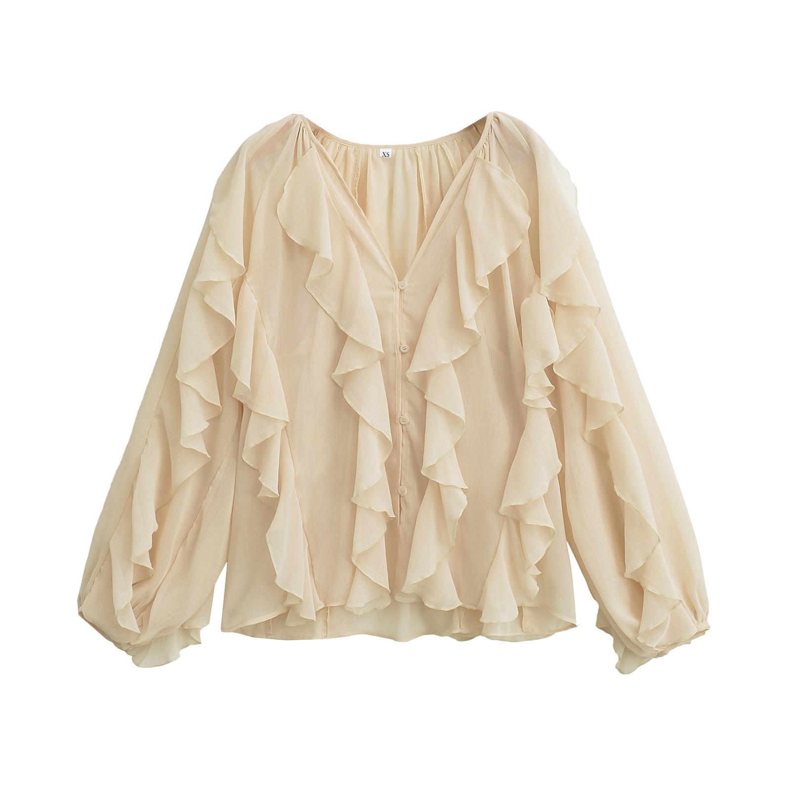 European & American V-Neck Long Sleeve Ruffle Layered Women s Shirt Medium абрикосовый
European & American V-Neck Long Sleeve Ruffle Layered Women s Shirt Medium абрикосовый