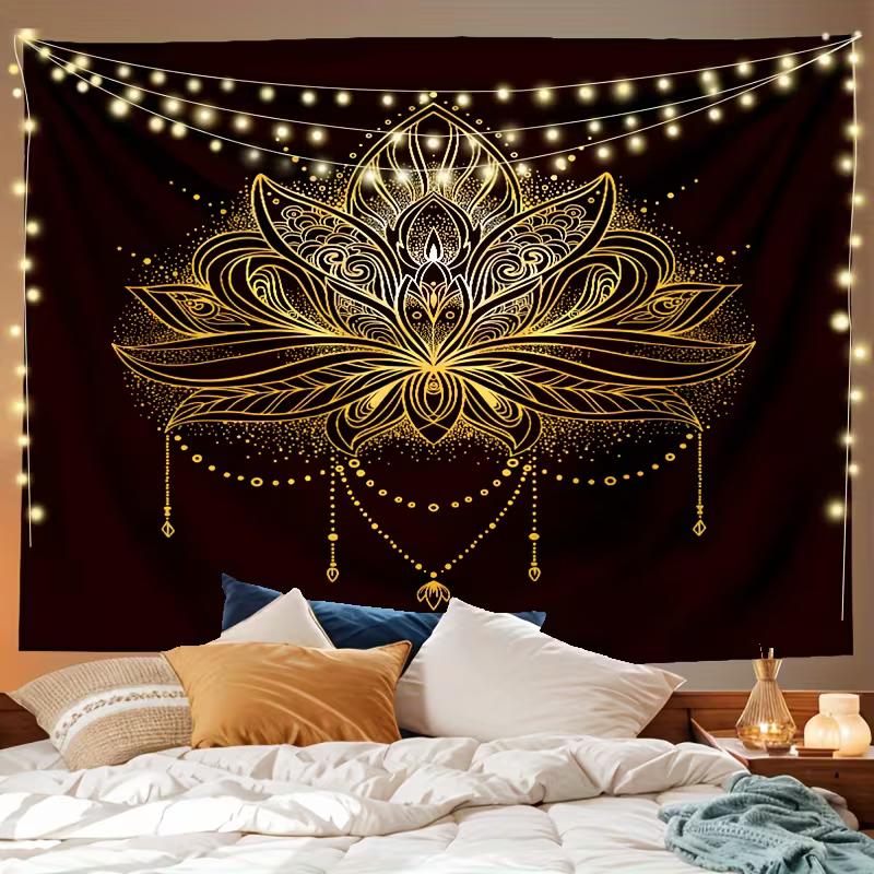 2D Mystical Lotus Tapestry Black & Gold Floral Print Wall Art Tapestry Spiritual Hippie Room Decoration 47.2x31.5inch/120*80cm
2D Mystical Lotus Tapestry Black & Gold Floral Print Wall Art Tapestry Spiritual Hippie Room Decoration 47.2x31.5inch/120*80cm
