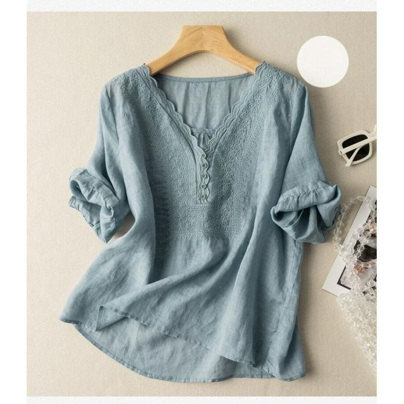 Summer Literary Linen Short-sleeved Shirt Temperament Embroidered Collar Cotton and Linen Thin Casual Top Women XL синій
Summer Literary Linen Short-sleeved Shirt Temperament Embroidered Collar Cotton and Linen Thin Casual Top Women XL синій