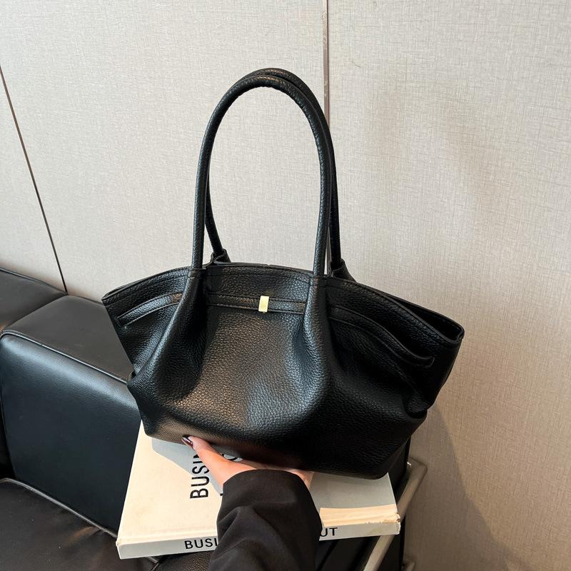 Сумка-корзина для овощей большой вместимости, женская новая ретро-нишевая сумка на одно плечо, сумка-тоут с плиссировкой для поездок на работу чёрный