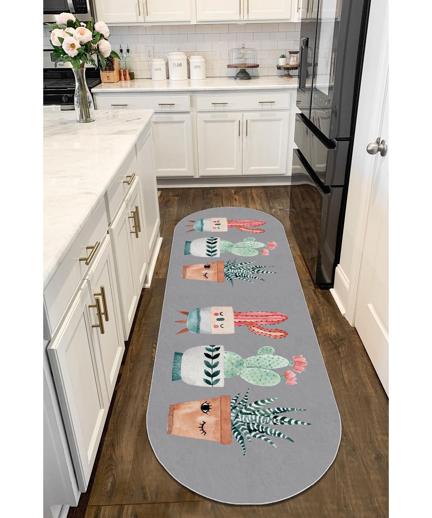 Нескользящая основа в горошек Милый узор кактуса Овальный серый ковер Кухонный коврик Машинная стирка Runner-1027 
Нескользящая основа в горошек Милый узор кактуса Овальный серый ковер Кухонный коврик Машинная стирка Runner-1027