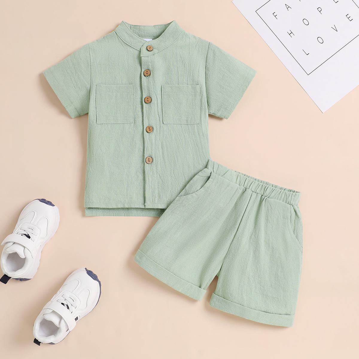 Boys Solid Color Short-Sleeve Stand Collar Two-Piece Set with Rolled Cuff Shorts 3-4 Years циан
Boys Solid Color Short-Sleeve Stand Collar Two-Piece Set with Rolled Cuff Shorts 3-4 Years циан