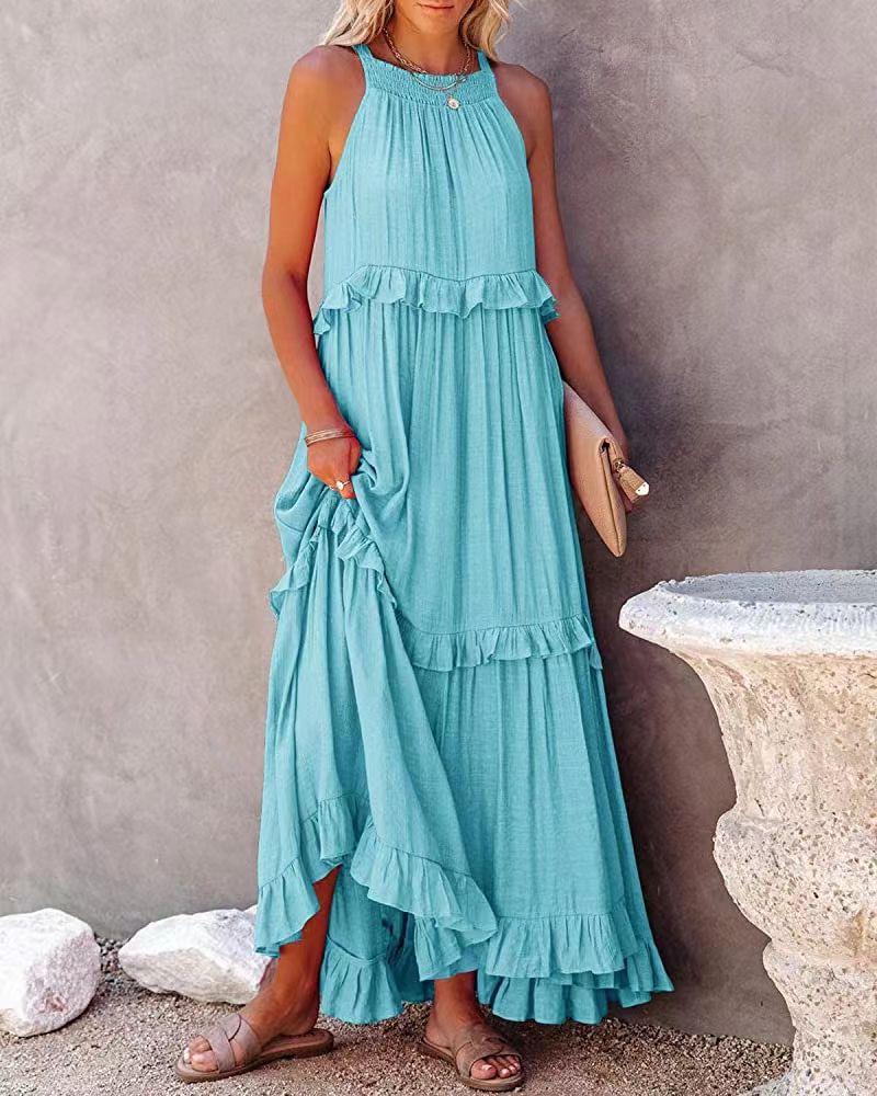 Women s European & American Halterneck Ruffle Layered Cake Dress - New Holiday Long Casual Skirt Medium світло-синій колір
Women s European & American Halterneck Ruffle Layered Cake Dress - New Holiday Long Casual Skirt Medium світло-синій колір