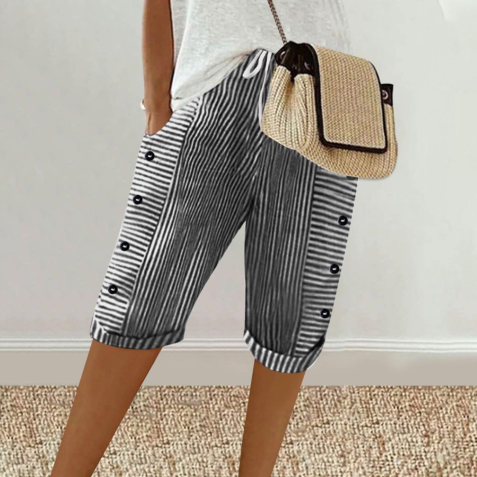 Женские повседневные полосатые брюки с принтом на боковой пуговице, модные пять брюк, свободные прямые брюки с эластичной резинкой на талии и удобными карманами M чёрный
Женские повседневные полосатые брюки с принтом на боковой пуговице, модные пять брюк, свободные прямые брюки с эластичной резинкой на талии и удобными карманами M чёрный